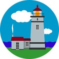 Circle logo with lighthouse on the sea shore Royalty Free Stock Photo